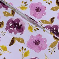 18" Plum and Gold Florals - Lilac
