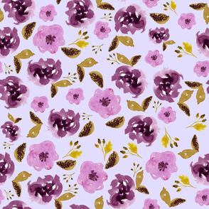 18" Plum and Gold Florals - Lilac