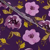 18" Plum and Gold Florals - Purple