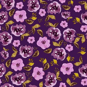 8" Plum and Gold Florals - Purple