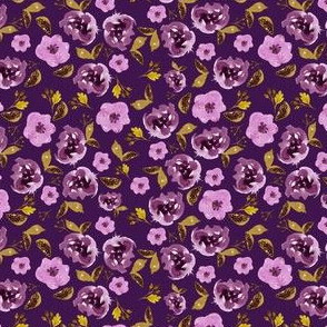 4" Plum and Gold Florals - Purple