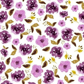 8" Plum and Gold Florals - White