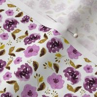 4" Plum and Gold Florals - White