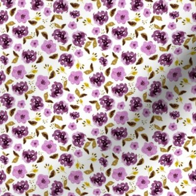 4" Plum and Gold Florals - White