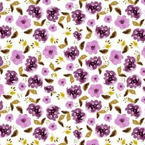 4" Plum and Gold Florals - White