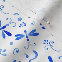 17-12D Blue Dragonfly Watercolor || Insect animal White Spots dots abstract royal indigo 