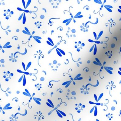 17-12D Blue Dragonfly Watercolor || Insect animal White Spots dots abstract royal indigo 