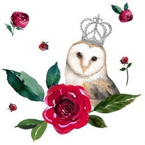 6" Winter Roses & Owl / White