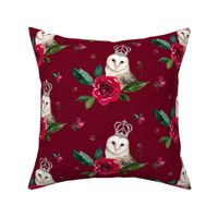 7" Winter Roses & Owl /Deep Red
