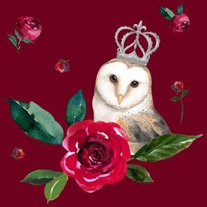 7" Winter Roses & Owl /Deep Red