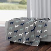 multi horses on grey - navy and dusty blue farm collection