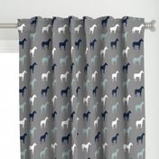 multi horses on grey - navy and dusty blue farm collection