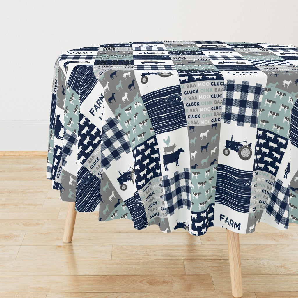 farm life - farm fabric wholecloth navy and dusty blue with woodgrain &  plaid