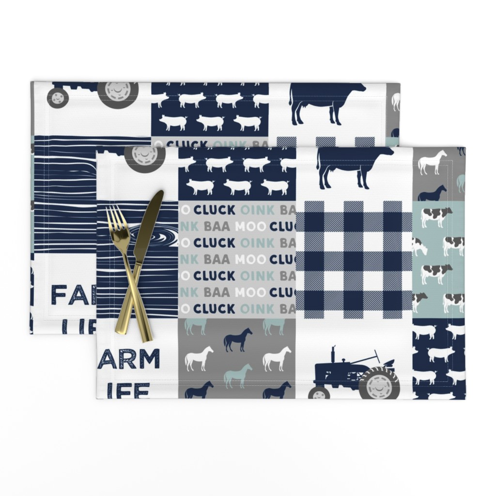 farm life - farm fabric wholecloth navy and dusty blue with woodgrain &  plaid