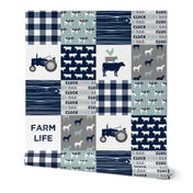 farm life - farm fabric wholecloth navy and dusty blue with woodgrain &  plaid