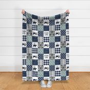 farm life - farm fabric wholecloth navy and dusty blue with woodgrain &  plaid