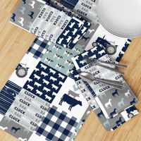 farm life - farm fabric wholecloth navy and dusty blue with woodgrain &  plaid