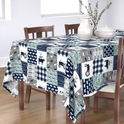 farm life - farm fabric wholecloth navy and dusty blue with woodgrain &  plaid