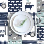 farm life - farm fabric wholecloth navy and dusty blue with woodgrain &  plaid