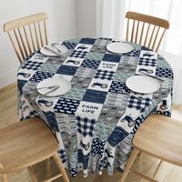 farm life - farm fabric wholecloth navy and dusty blue with woodgrain &  plaid