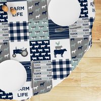 farm life - farm fabric wholecloth navy and dusty blue with woodgrain &  plaid