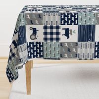 farm life - farm fabric wholecloth navy and dusty blue with woodgrain &  plaid