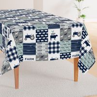 farm life - farm fabric wholecloth navy and dusty blue with woodgrain &  plaid