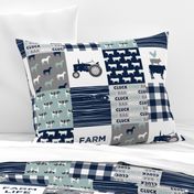 farm life - farm fabric wholecloth navy and dusty blue with woodgrain &  plaid