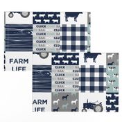 farm life - farm fabric wholecloth navy and dusty blue with woodgrain &  plaid