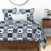 farm life - farm fabric wholecloth navy and dusty blue with woodgrain &  plaid