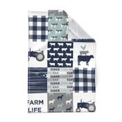 farm life - farm fabric wholecloth navy and dusty blue with woodgrain &  plaid