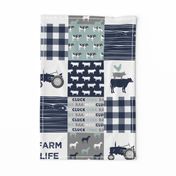 farm life - farm fabric wholecloth navy and dusty blue with woodgrain &  plaid