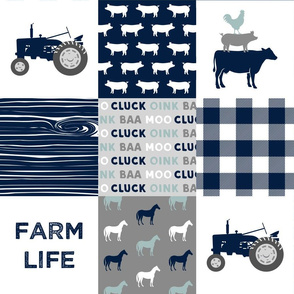 farm life - farm fabric wholecloth navy and dusty blue with woodgrain &  plaid
