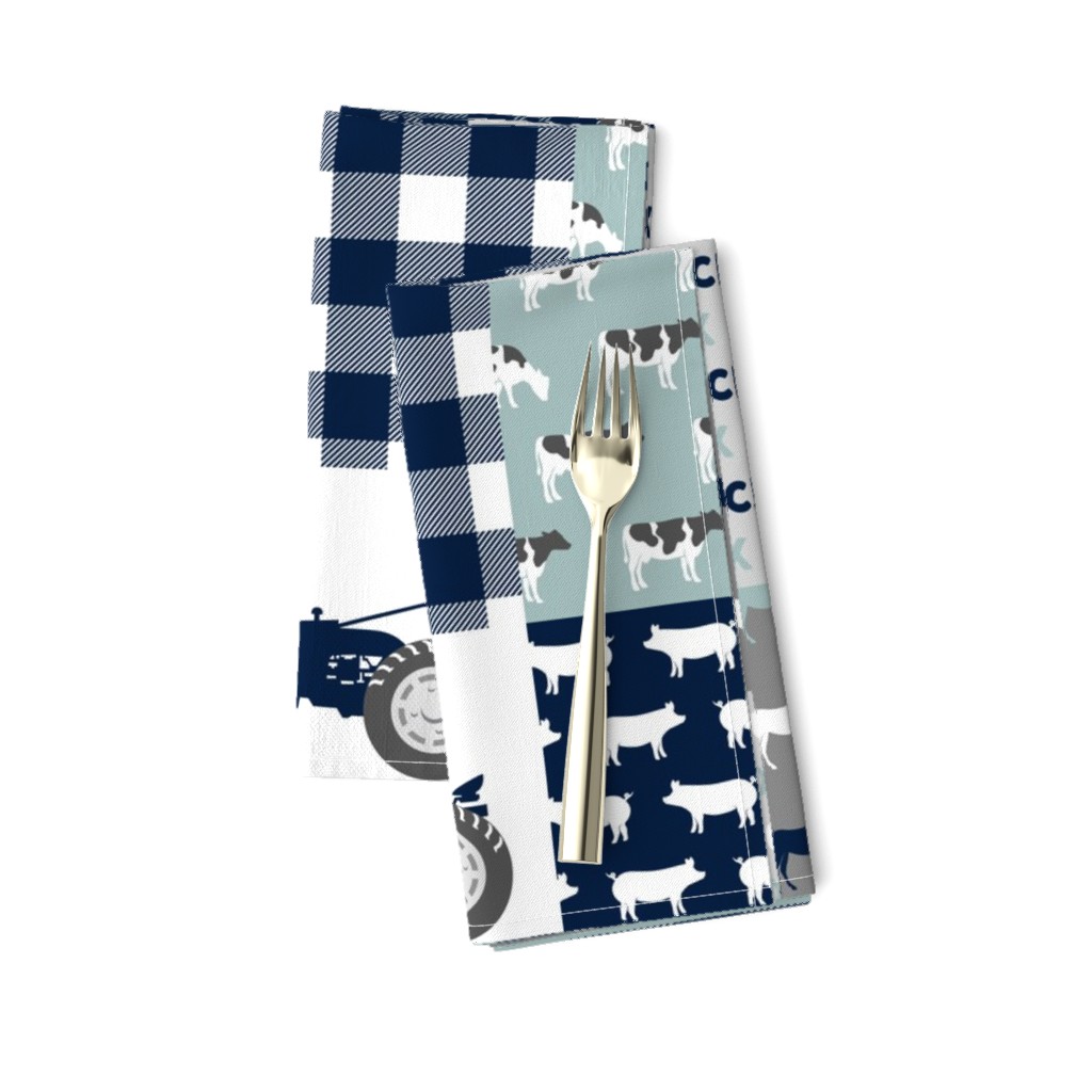 farm life - tractor wholecloth patchwork - navy and dusty blue