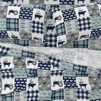 farm life - tractor wholecloth patchwork - navy and dusty blue