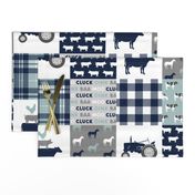 farm life - tractor wholecloth patchwork - navy and dusty blue