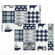 farm life - tractor wholecloth patchwork - navy and dusty blue