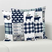 farm life - tractor wholecloth patchwork - navy and dusty blue