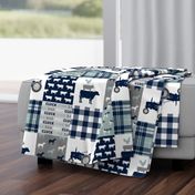 farm life - tractor wholecloth patchwork - navy and dusty blue