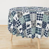 farm life - tractor wholecloth patchwork - navy and dusty blue