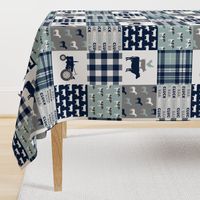 farm life - tractor wholecloth patchwork - navy and dusty blue