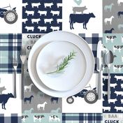 farm life - tractor wholecloth patchwork - navy and dusty blue