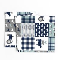 farm life - tractor wholecloth patchwork - navy and dusty blue