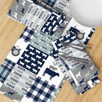 farm life - tractor wholecloth patchwork - navy and dusty blue