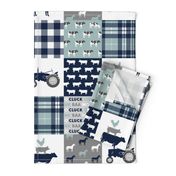 farm life - tractor wholecloth patchwork - navy and dusty blue