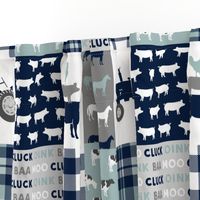 farm life - tractor wholecloth patchwork - navy and dusty blue