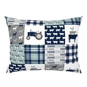 farm life - tractor wholecloth patchwork - navy and dusty blue