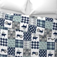 farm life - tractor wholecloth patchwork - navy and dusty blue