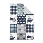 farm life - tractor wholecloth patchwork - navy and dusty blue