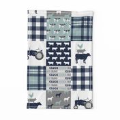 farm life - tractor wholecloth patchwork - navy and dusty blue